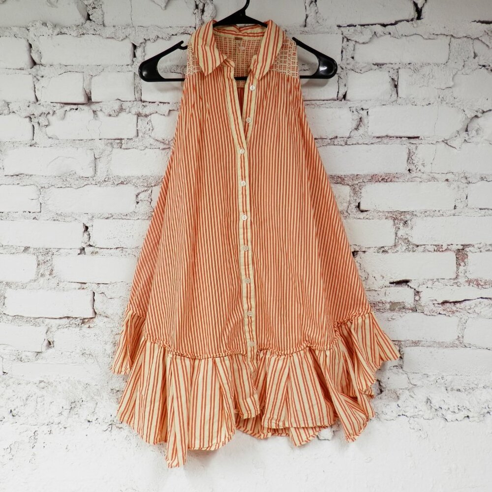 Free People || Be Real Stripe Cotton Shirtdress in Rust - Picture 2 of 12